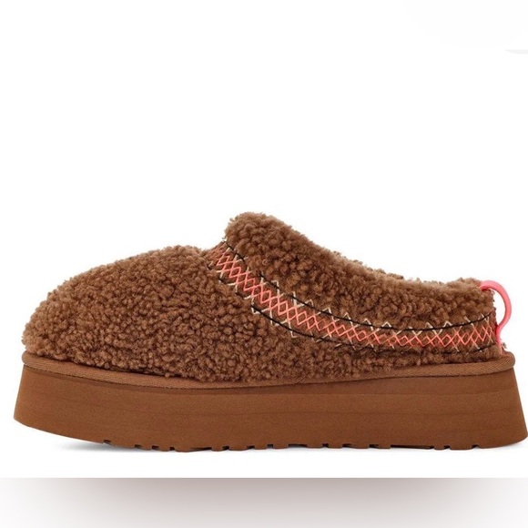 UGG Shoes - UGG Tazz Heritage Braid- Brown Shearling Mules with Pink Accents